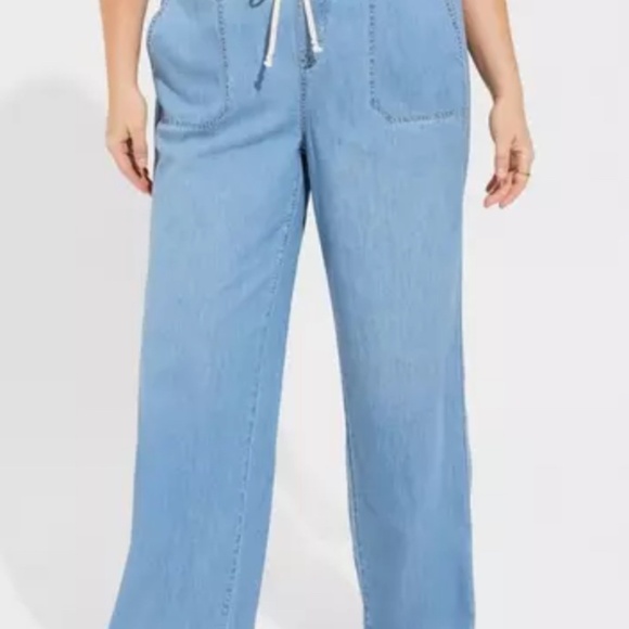 Torrid Pull On Wide Leg Drawstring Waist Light Weight Jeans Plus Sz 3R 3X 22-24 - Picture 1 of 11